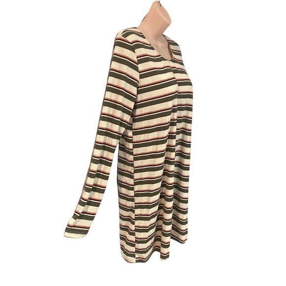 PPLA Lace-Up Back Ribbed Casual Long Sleeve T-Shirt Dress Ivory Olive Peach Wine - Picture 6 of 8